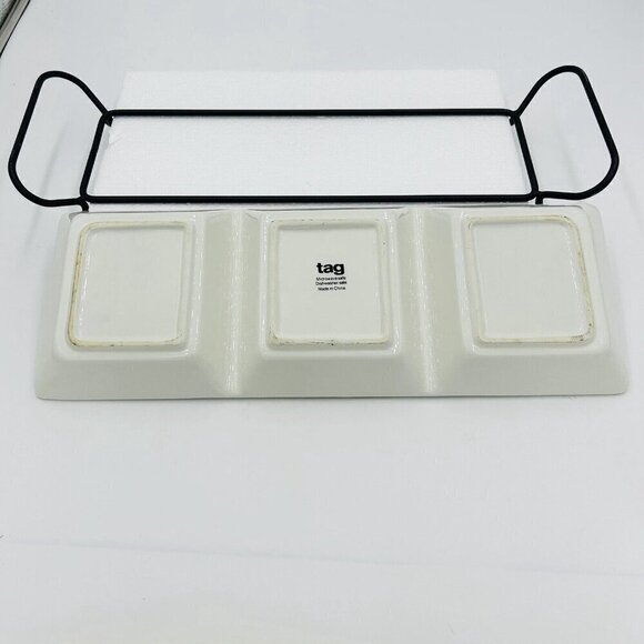 TAG Three Section Serving Dish Orange Crabs Lemons 18.5" x 7.5" Adorable Stand - Picture 7 of 8